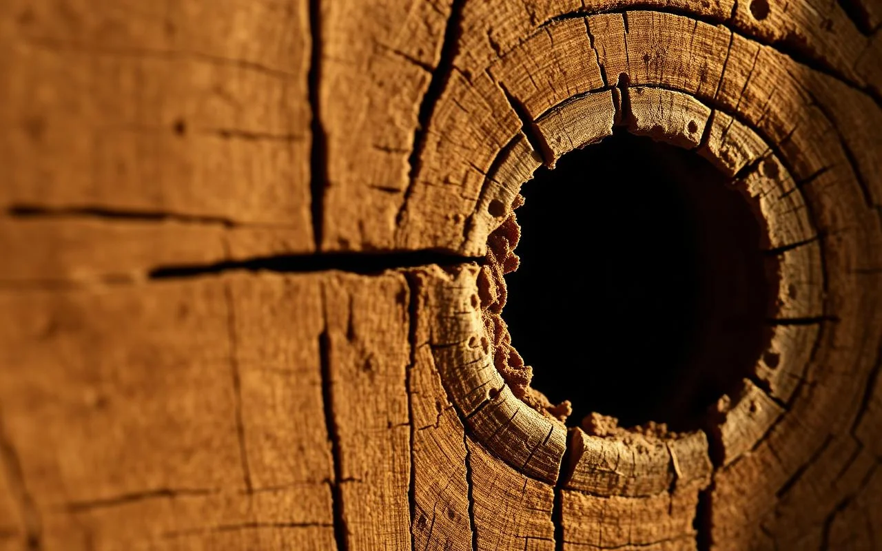 Timber damaged by woodworm before treatment